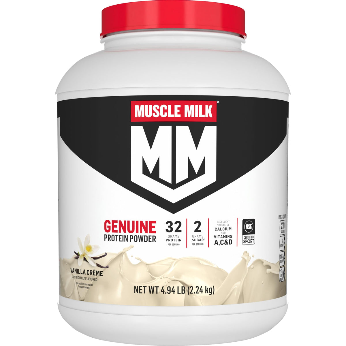 Muscle Milk Genuine Protein Powder, Chocolate, 4.94 Pound, 32 Servings, 32g Protein, 2g Sugar, Calcium, Vitamins A, C & D, NSF Certified for Sport, Energizing Snack, Packaging May Vary