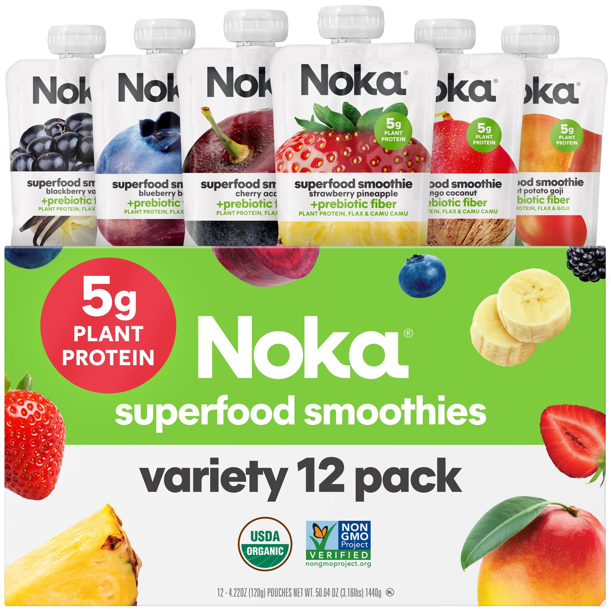 Noka Variety Pack, Strawberry Pineapple, Super Berry, & Berry Acai 24pk