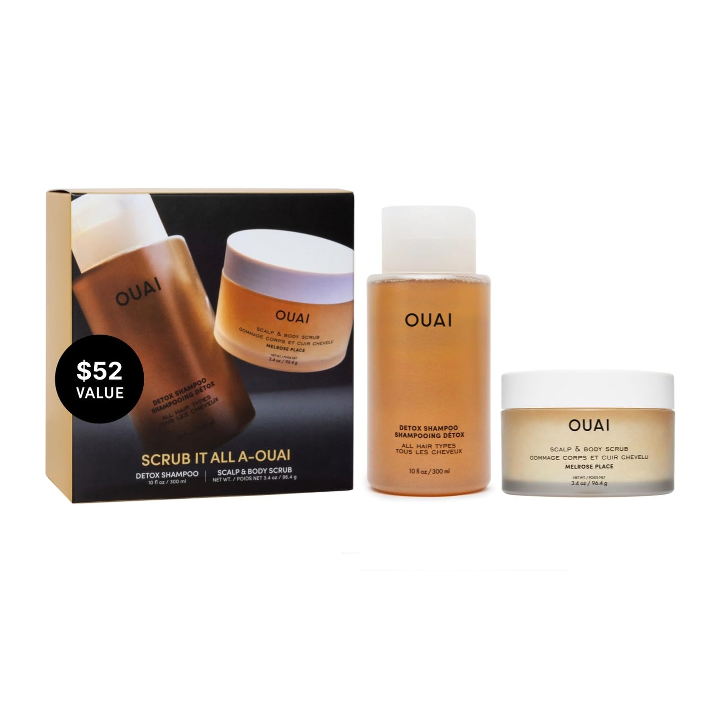 OUAI Hair Care Set - Clarifying Shampoo & Exfoliating Scalp Scrub - Deep Cleansing & Balancing - Hair Care Kit with Detox Shampoo & Travel Size Sugar Scrub for Scalp (2 Count)