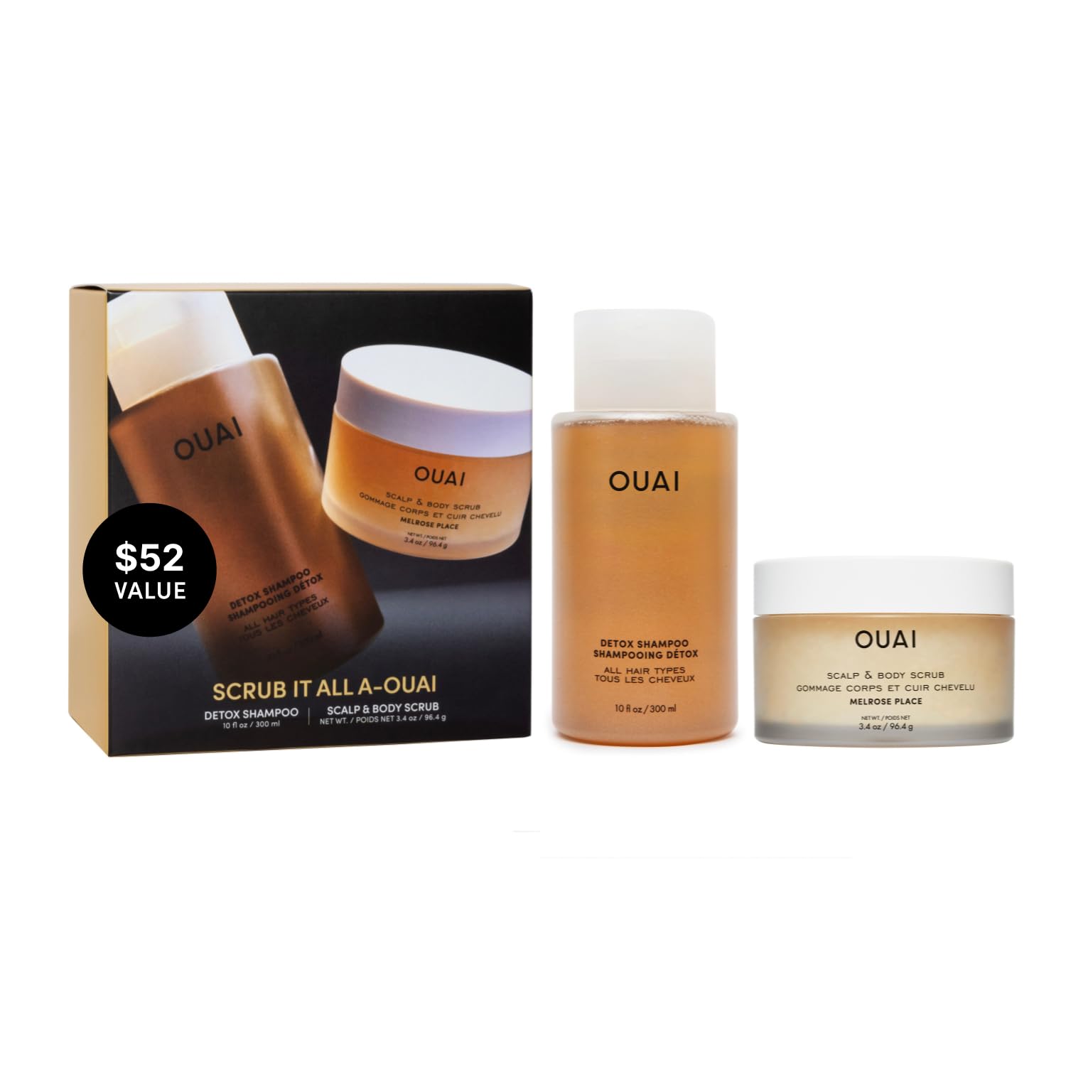 OUAI Hair Care Set - Clarifying Shampoo & Exfoliating Scalp Scrub - Deep Cleansing & Balancing - Hair Care Kit with Detox Shampoo & Travel Size Sugar Scrub for Scalp (2 Count)