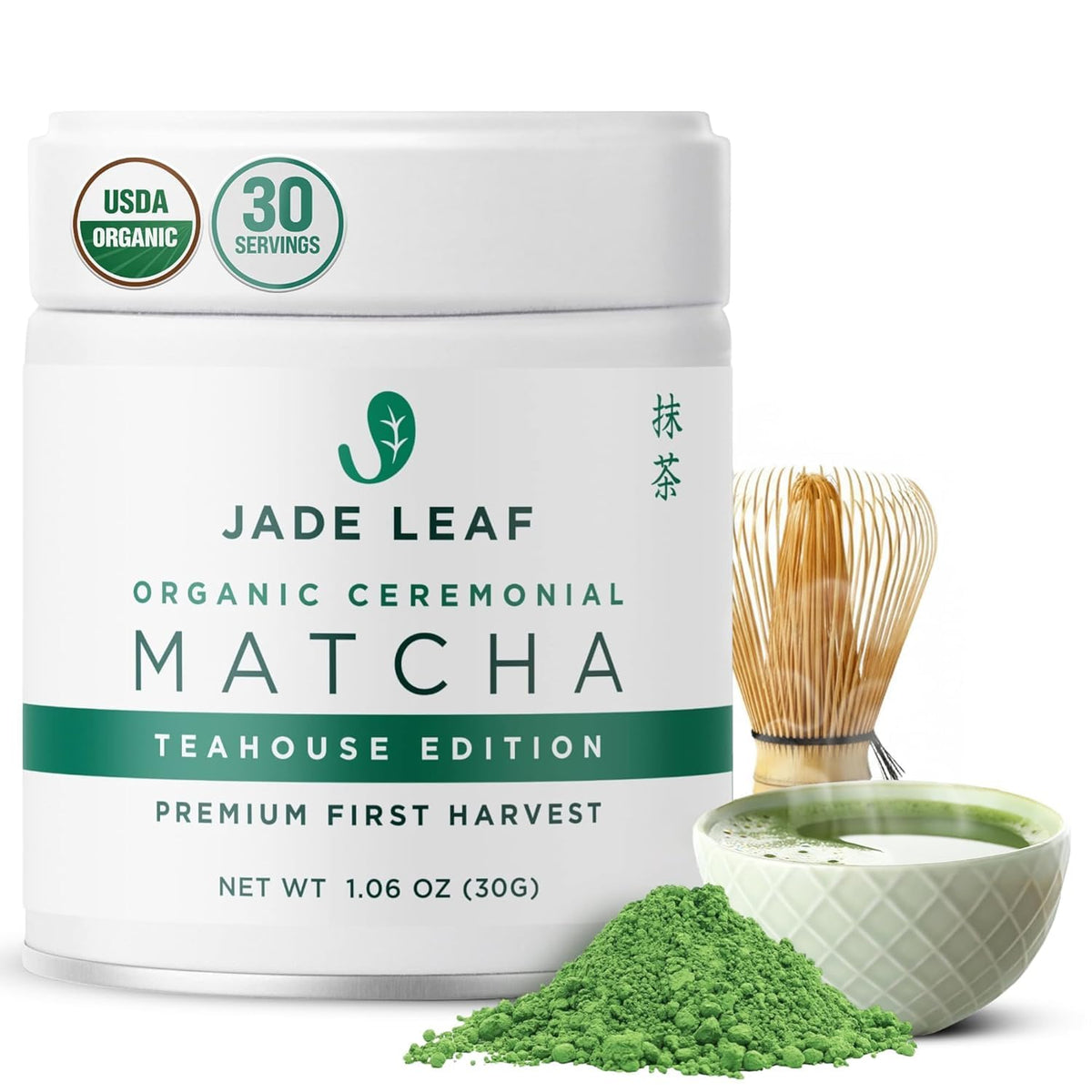 Jade Leaf Ceremonial Grade Matcha Powder, First Harverst, 100g / 3.53oz Tin