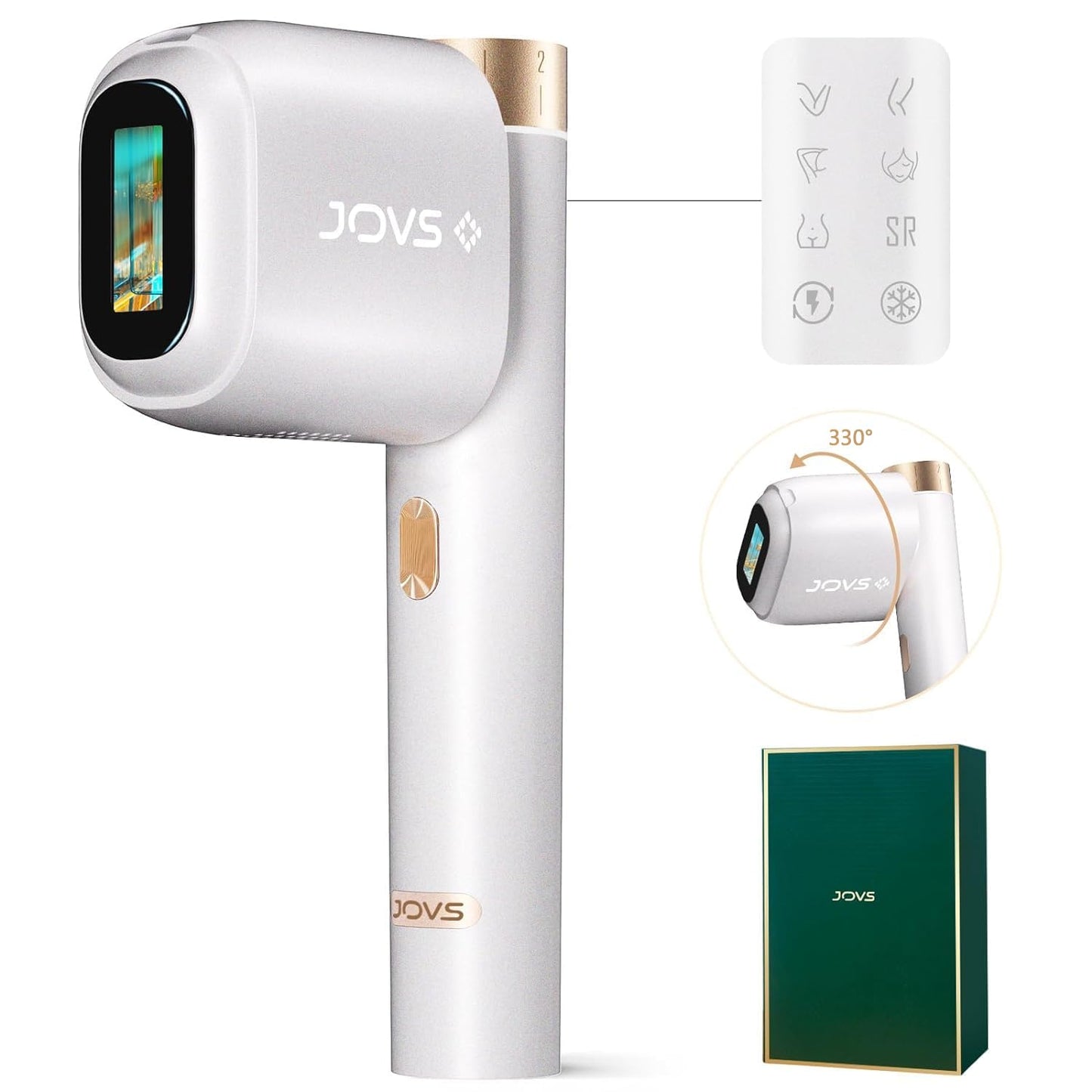 JOVS Laser Hair Removal, IPL Hair Removal for Women and Men, 37°F Painless Sapphire Ice-Cooling Tech, 6 Modes for Whole Body Hair Removal Device, 2 in 1 Skin Rejuvenation, 330° Rotation