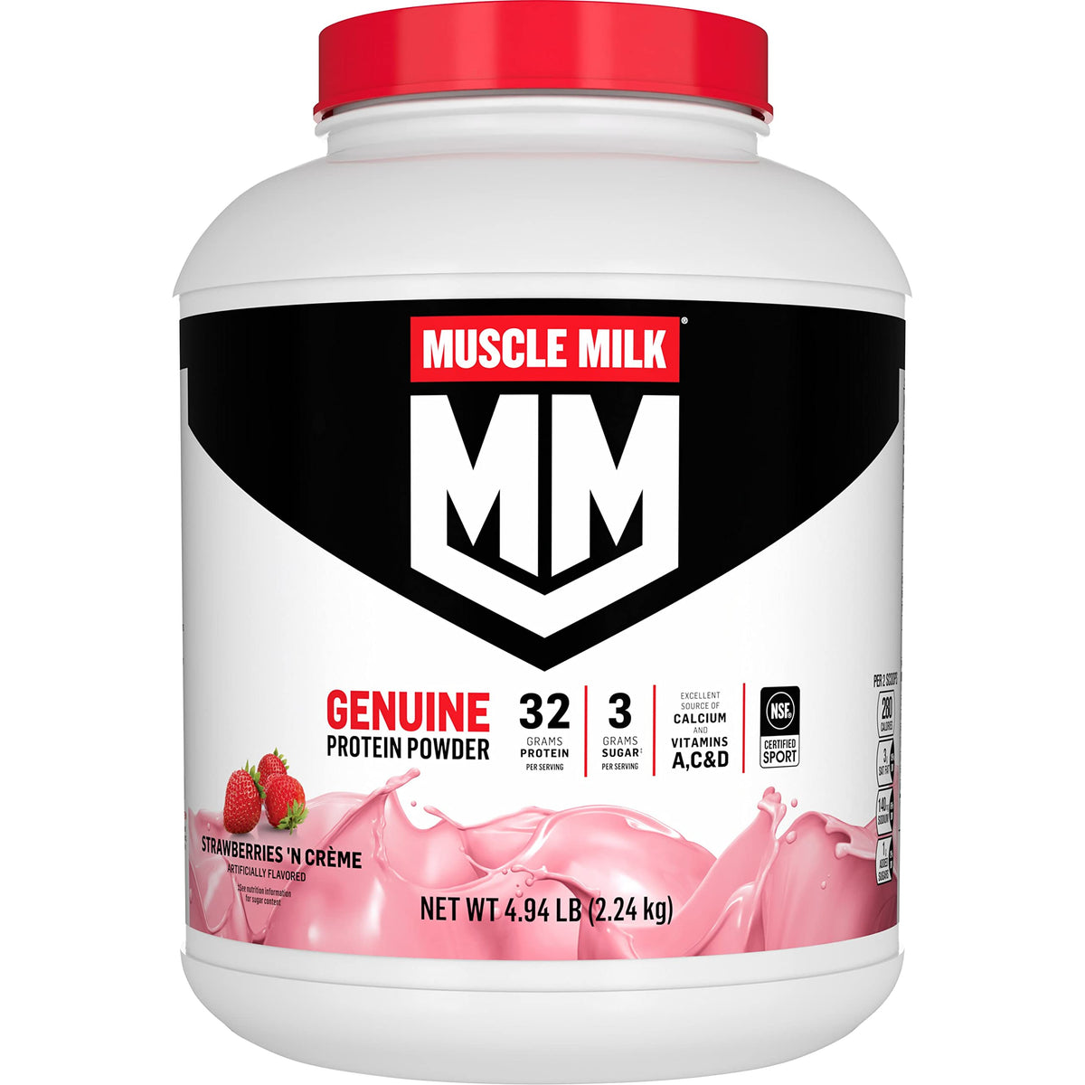 Muscle Milk Genuine Protein Powder, Chocolate, 4.94 Pound, 32 Servings, 32g Protein, 2g Sugar, Calcium, Vitamins A, C & D, NSF Certified for Sport, Energizing Snack, Packaging May Vary