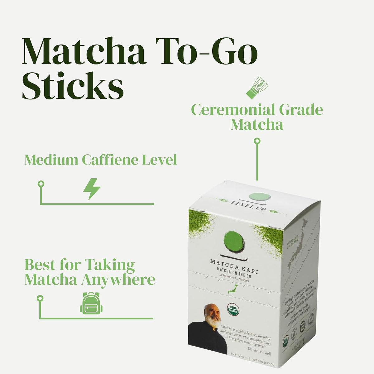 Dr. Weil Matcha Kari Organic Matcha Sticks - Ceremonial Grade - 24 Packets