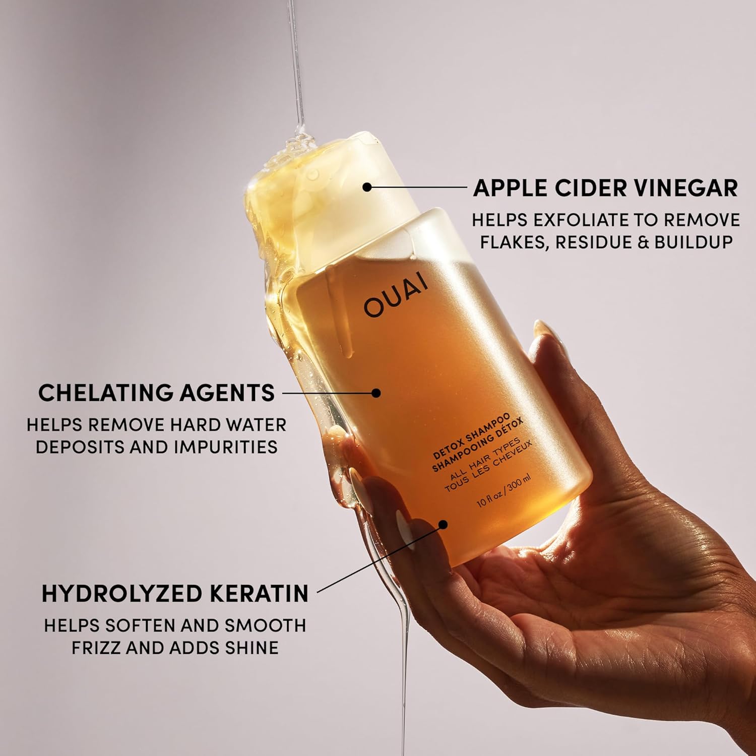 OUAI Detox Shampoo - Clarifying Shampoo for Build Up, Dirt, Oil, Product and Hard Water - Apple Cider Vinegar & Keratin for Clean, Refreshed Hair - Sulfate-Free Hair Care (10 oz)