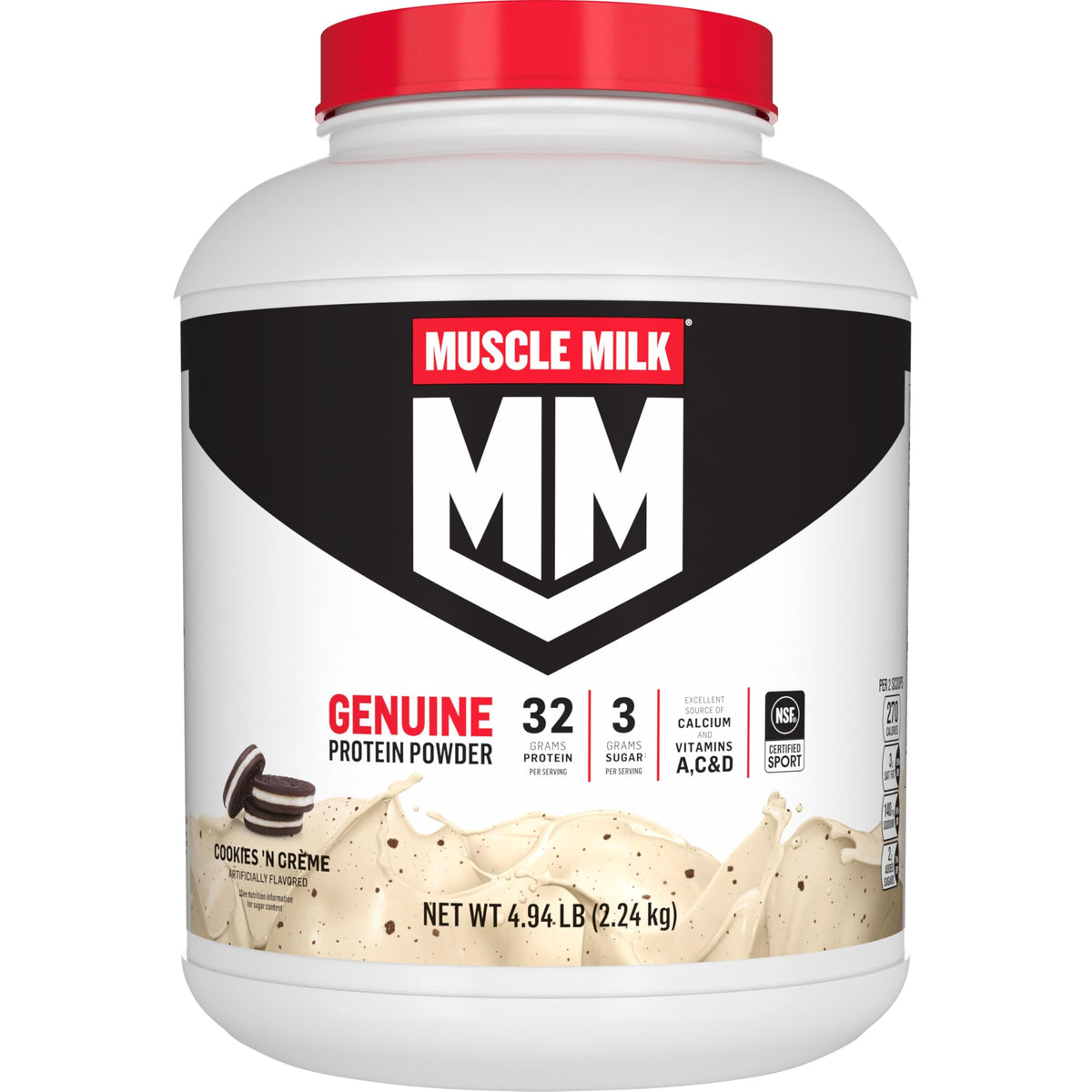 Muscle Milk Genuine Protein Powder, Chocolate, 4.94 Pound, 32 Servings, 32g Protein, 2g Sugar, Calcium, Vitamins A, C & D, NSF Certified for Sport, Energizing Snack, Packaging May Vary