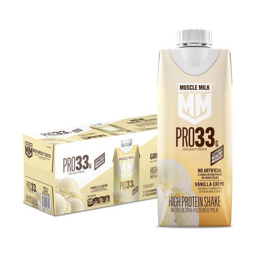 Muscle Milk Pro High Protein Shake, Vanilla Creme, 11 oz Cartons (12 Pack) | Ultra Filtered Milk, 33g Protein, 3g Sugar, 200 Calories, No Artificial Flavors, No Artificial Sweeteners, No Added Colors