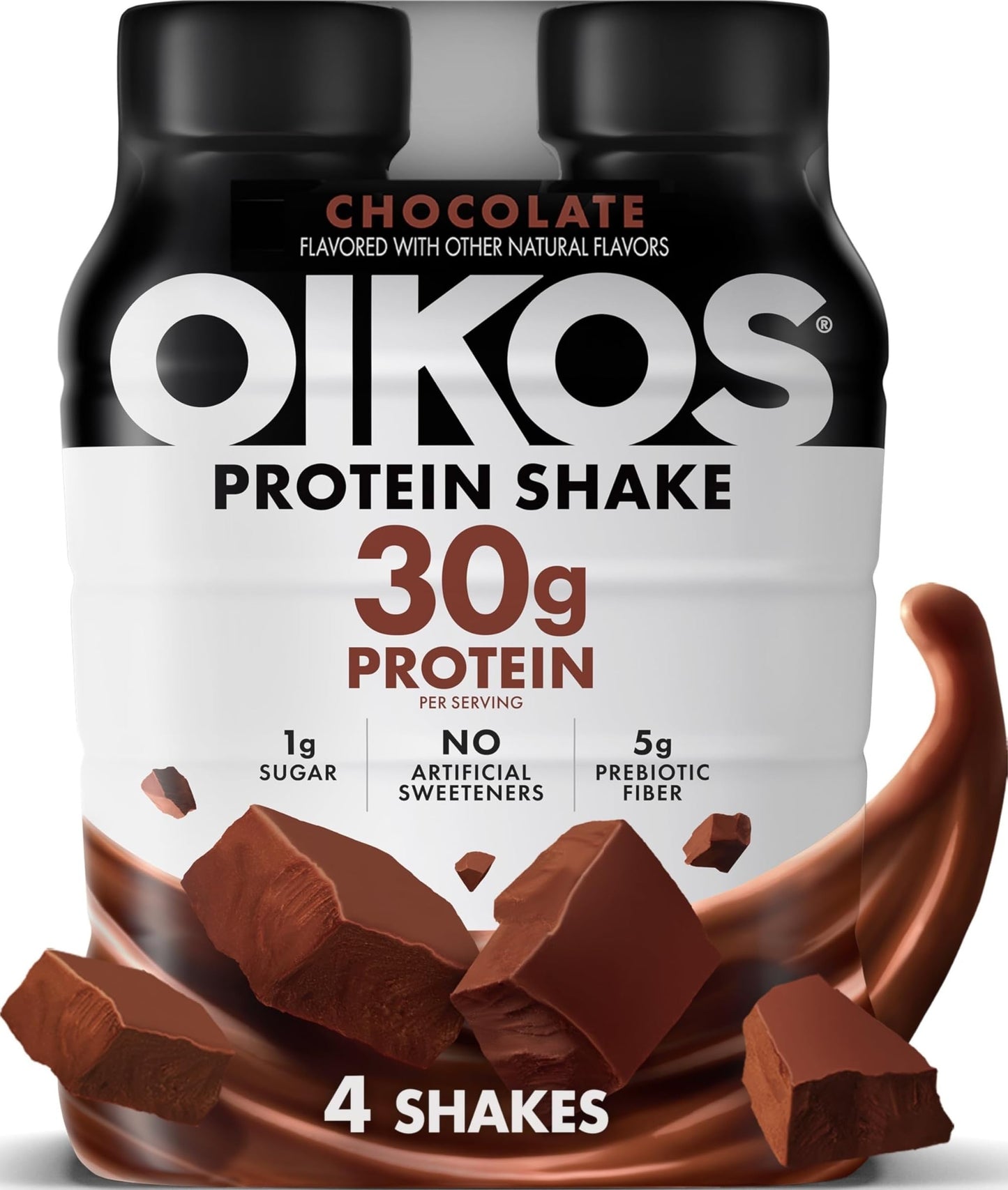 Oikos Protein Shake, Salted Caramel, 30g High Protein Drinks, Shelf Stable, Ready to Drink, 5g Prebiotic Fiber, 12 fl oz Bottle, 12 Count