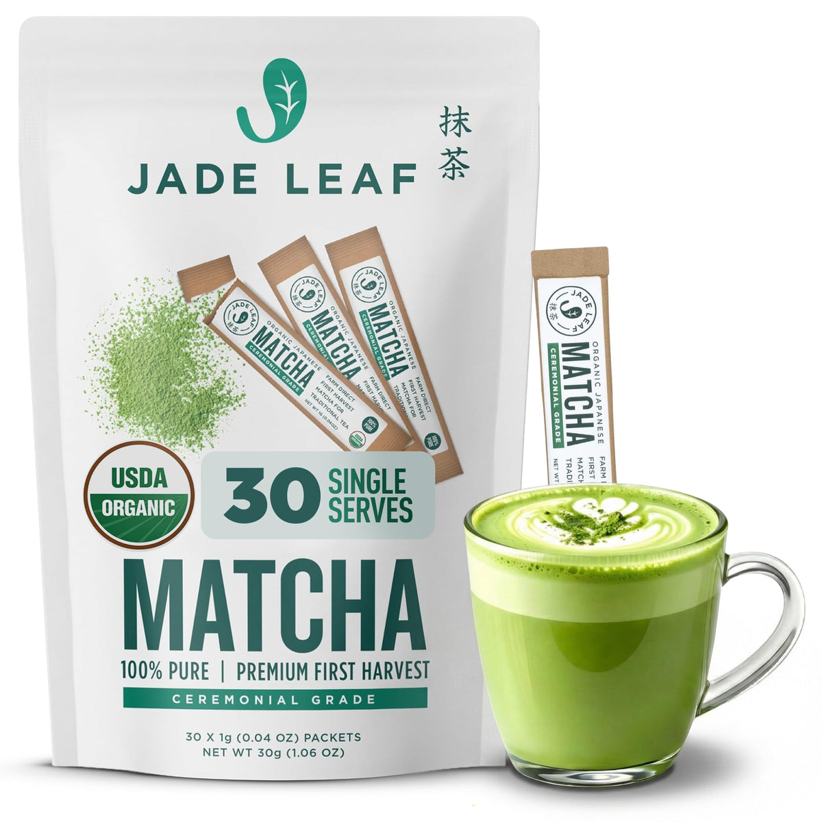 Jade Leaf Ceremonial Grade Matcha Powder, First Harverst, 100g / 3.53oz Tin