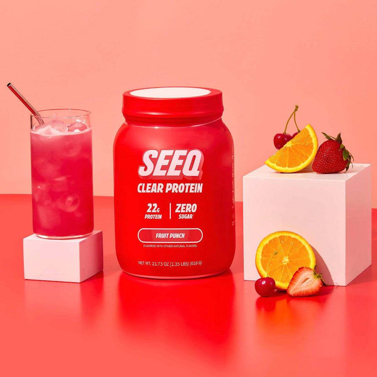 SEEQ Clear Protein Powder - Fruit Punch - 22 Servings - 22g Clear Whey Protein Isolate - Zero Sugar - 0g Lactose - Allergen Friendly - GLP1 Support - Bone Health - Muscle Post Workout Recovery