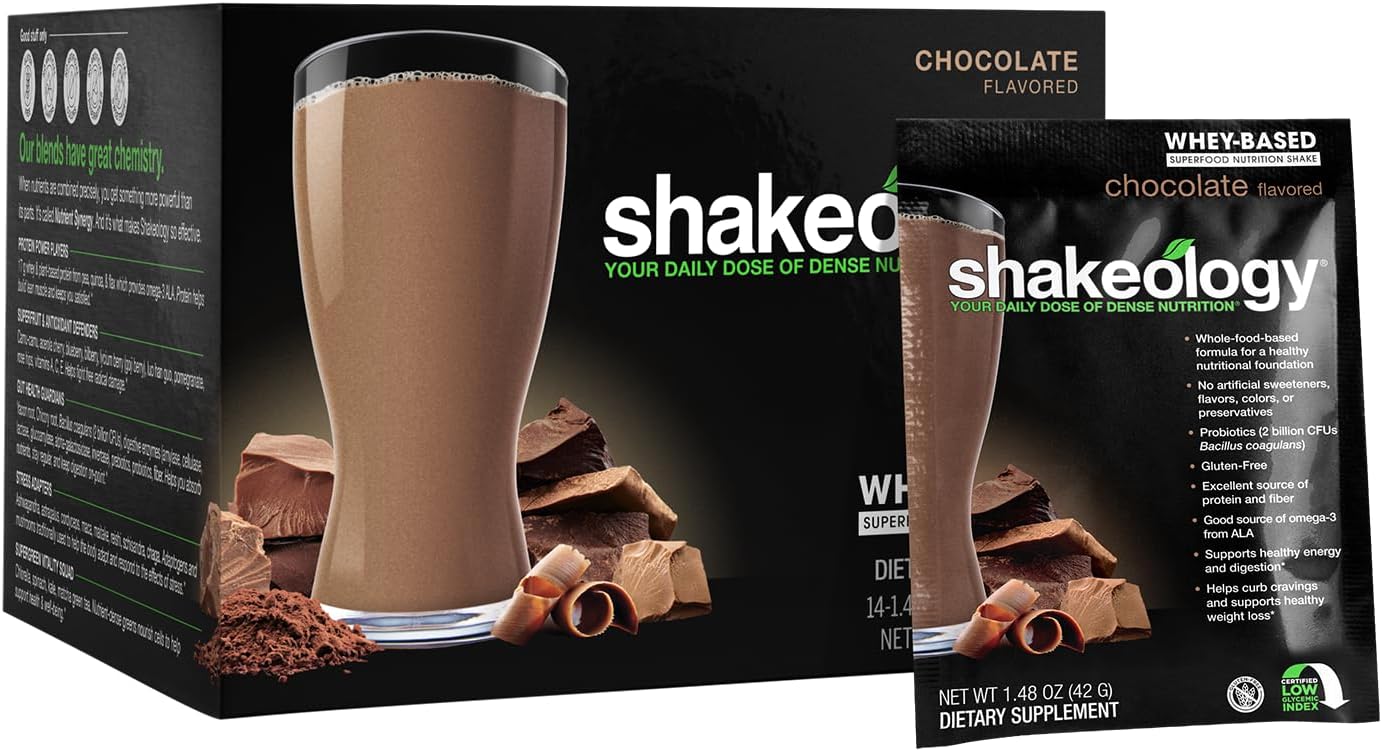Beachbody BODi Shakeology Whey-Based Protein Powder – Gluten-Free Superfood Shake with Vitamins & Minerals – Helps Support Healthy Weight Loss & Gut Health, Chocolate, 14 Individual Packets