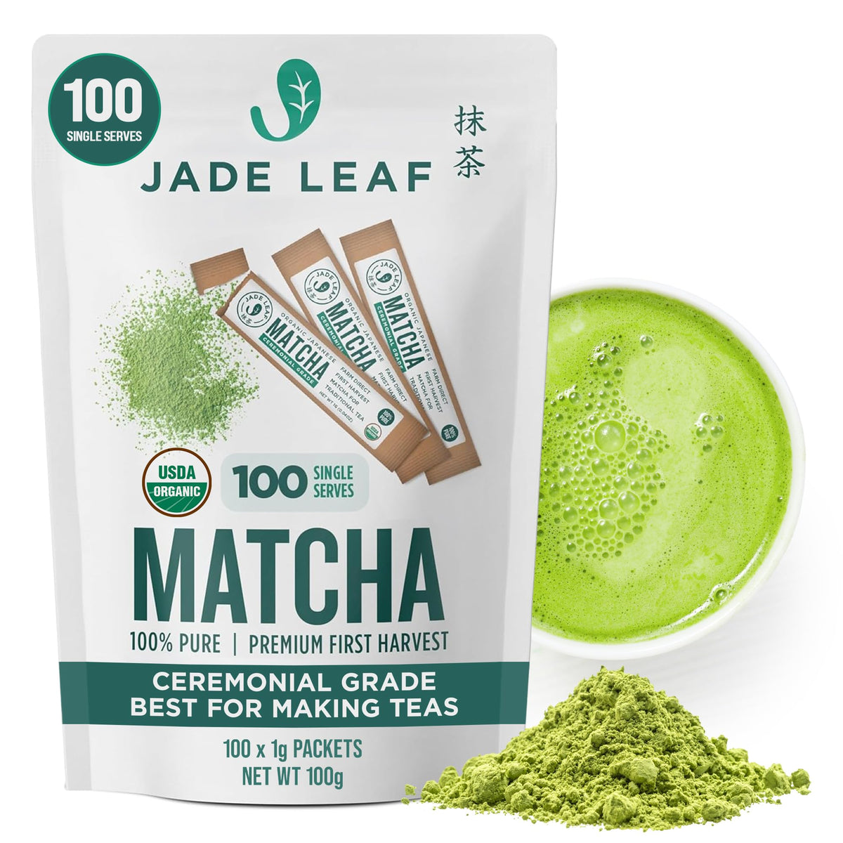 Jade Leaf Ceremonial Grade Matcha Powder, First Harverst, 100g / 3.53oz Tin