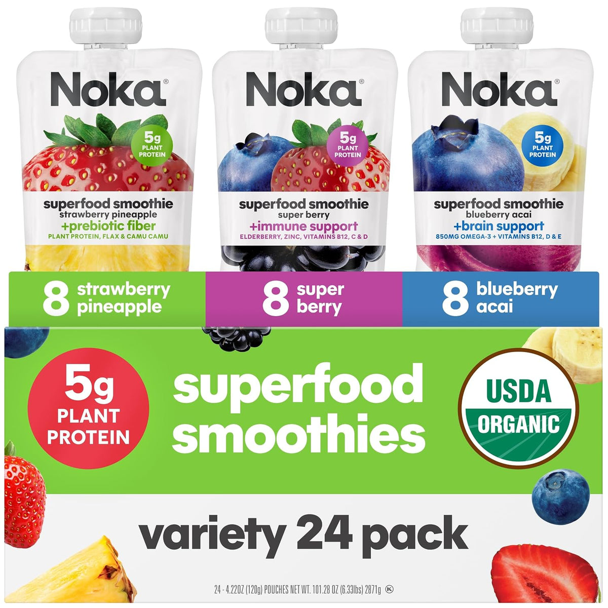 Noka Variety Pack, Strawberry Pineapple, Super Berry, & Berry Acai 24pk