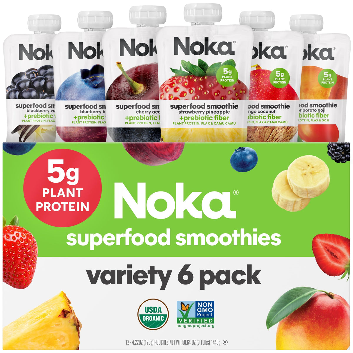 Noka Variety Pack, Strawberry Pineapple, Super Berry, & Berry Acai 24pk