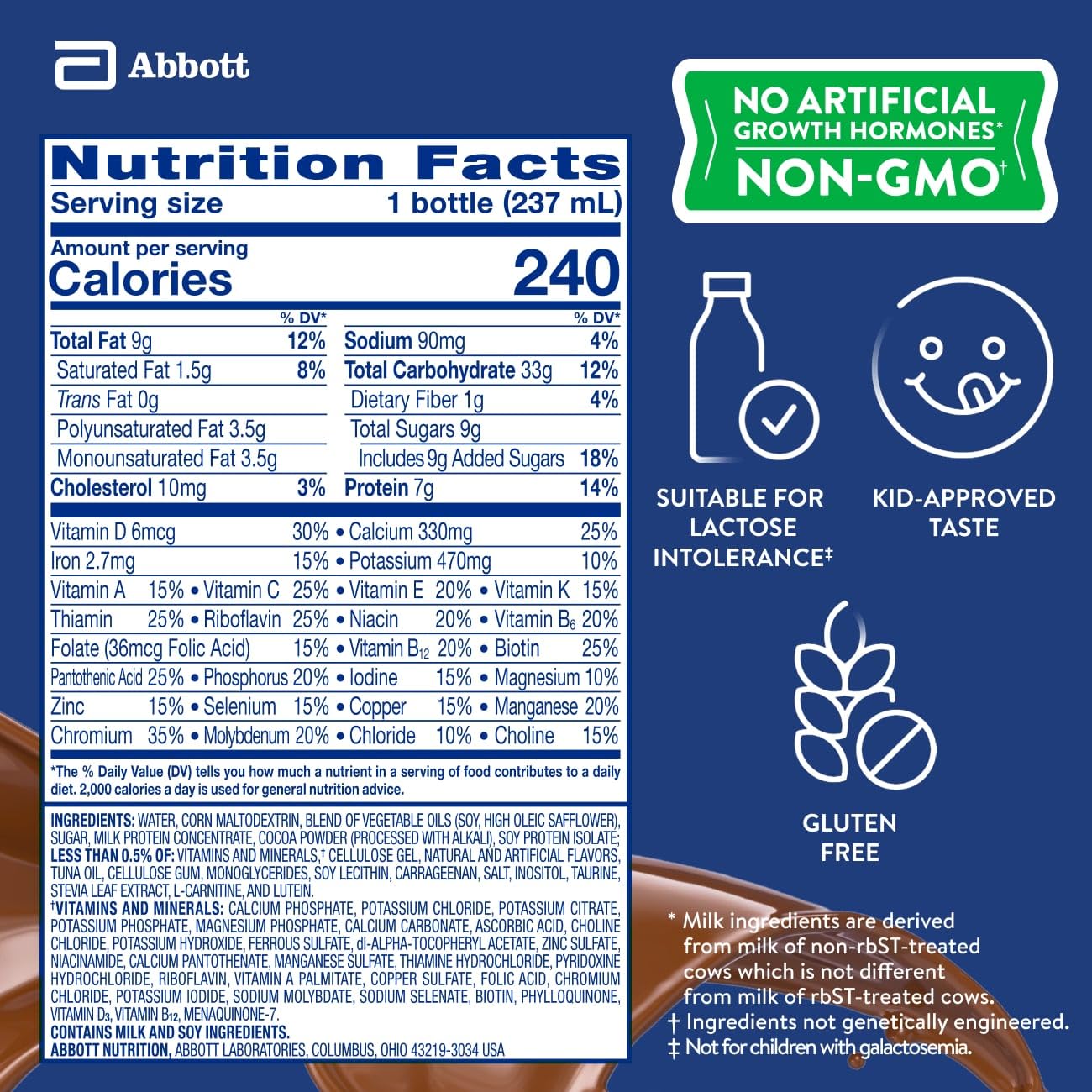 PediaSure Grow & Gain Kids Nutrition Shake, 7g Protein, Chocolate, 24 Pack | GreatTasting Nutritional Shake with Immune Support for Kids, 27 Vitamins & Minerals, is Non-GMO & Gluten-Free, 8 floz bottles