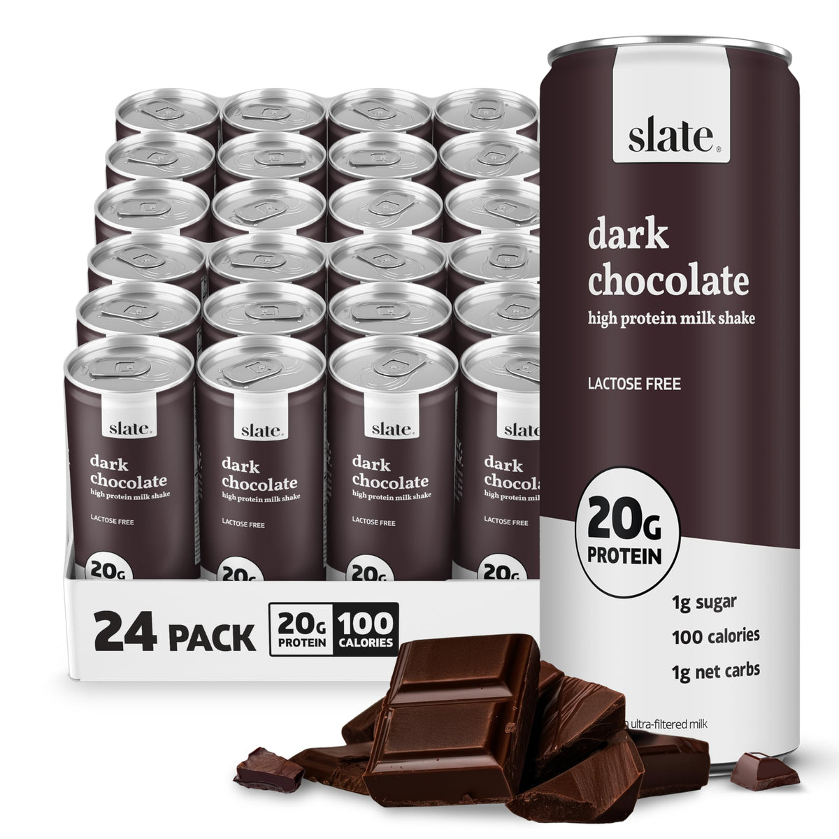 Slate Milk - High Protein Milk Shakes -Neapolitan Variety Pack -Classic Chocolate, Classic Strawberry, French Vanilla -Lactose Free, 20g Protein,1g Sugar,100 Calories,1-2g Net Carbs -11 fl oz,12 Cans
