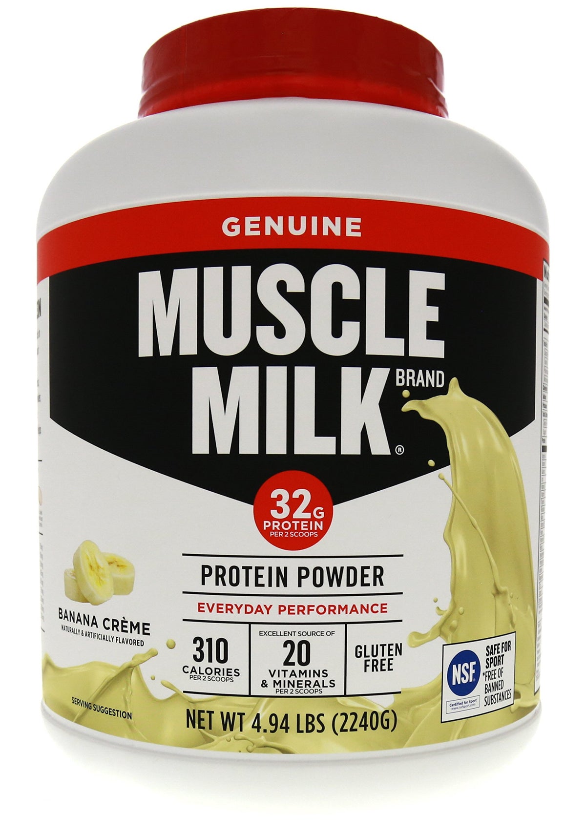 Muscle Milk Genuine Protein Powder, Chocolate, 4.94 Pound, 32 Servings, 32g Protein, 2g Sugar, Calcium, Vitamins A, C & D, NSF Certified for Sport, Energizing Snack, Packaging May Vary