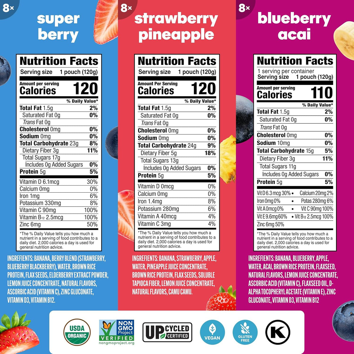 Noka Variety Pack, Strawberry Pineapple, Super Berry, & Berry Acai 24pk